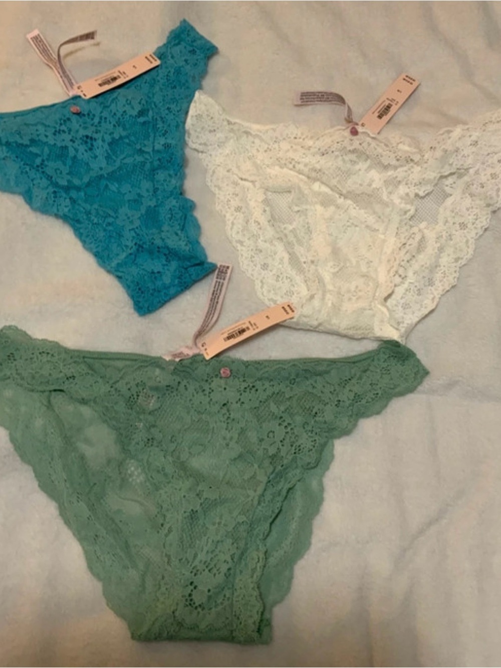 Victoria Secret Panties Bundle -Teal,White,Green-Large